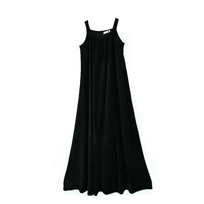 Teen's Girls Sleeveless Maxi Dress Black Velour And Ribbed Mock Neck Top Comfortable Fit Casual Maxi Dress Sizes XS-3XL
