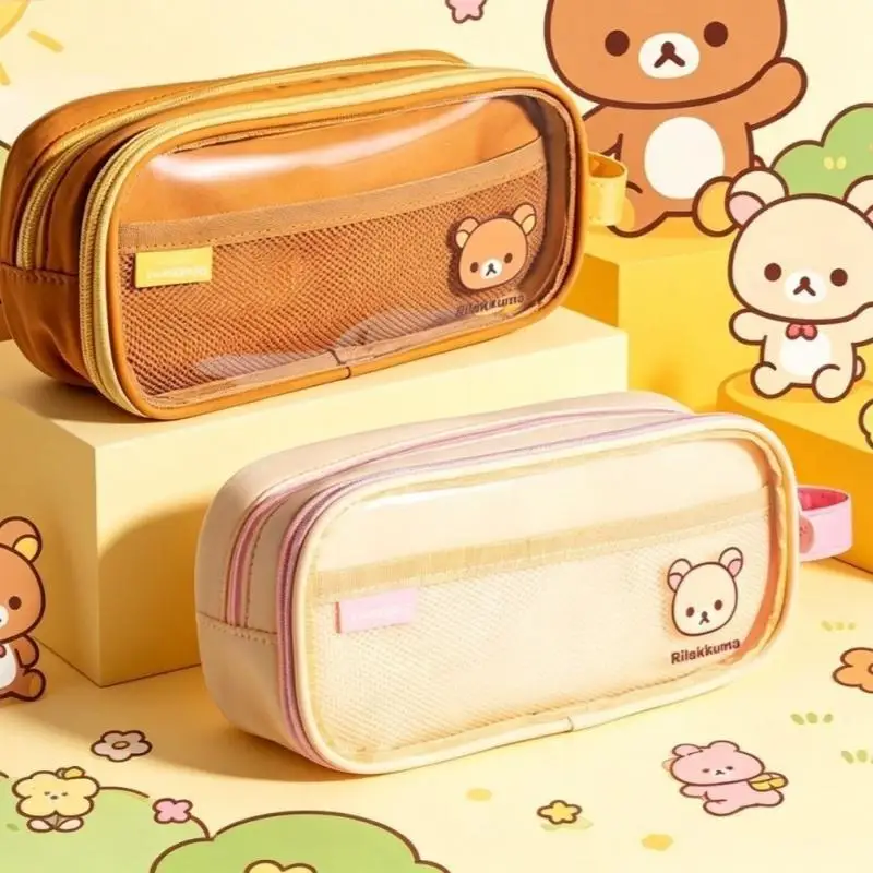 Japan Anime Rilakkuma Brown Pvc Transparent Waterproof Pencil Case Pencil Eraser Compartmentalized Storage Friend's Holiday Gift