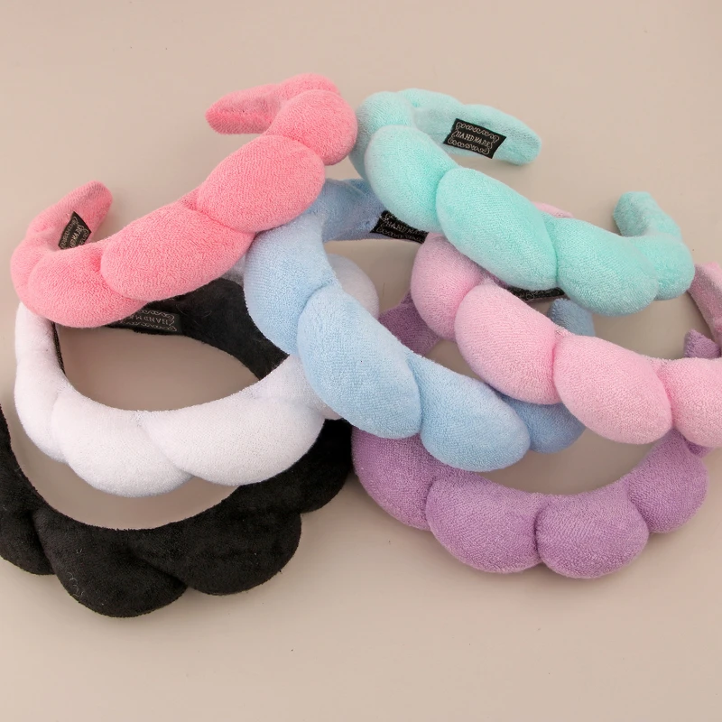 2024 Fashion Sponge Headband for Women Girls Puffy Hair Band Makeup Bubble Retro Terry Cloth Headbands Hair Accessories Headwear