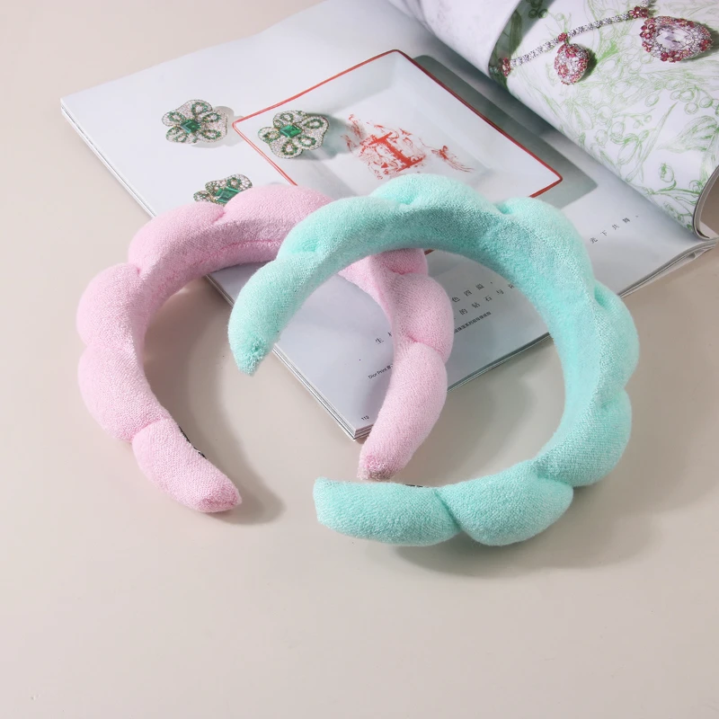 2024 Fashion Sponge Headband for Women Girls Puffy Hair Band Makeup Bubble Retro Terry Cloth Headbands Hair Accessories Headwear
