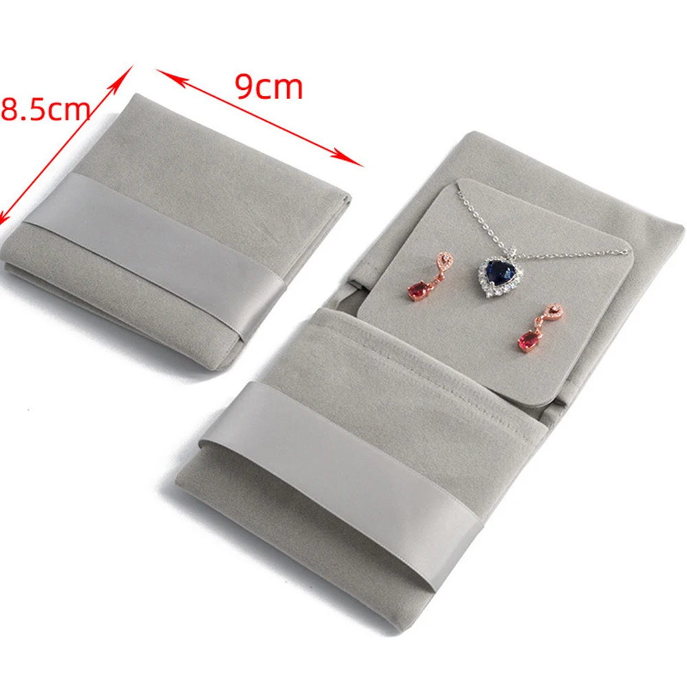 New Velvet Jewelry Storage Bag Knitted Fabric Flip Ribbon for Earrings Necklace Square Socket Gifts Thicken Packaging Wholesale