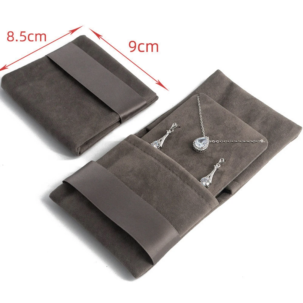 New Velvet Jewelry Storage Bag Knitted Fabric Flip Ribbon for Earrings Necklace Square Socket Gifts Thicken Packaging Wholesale