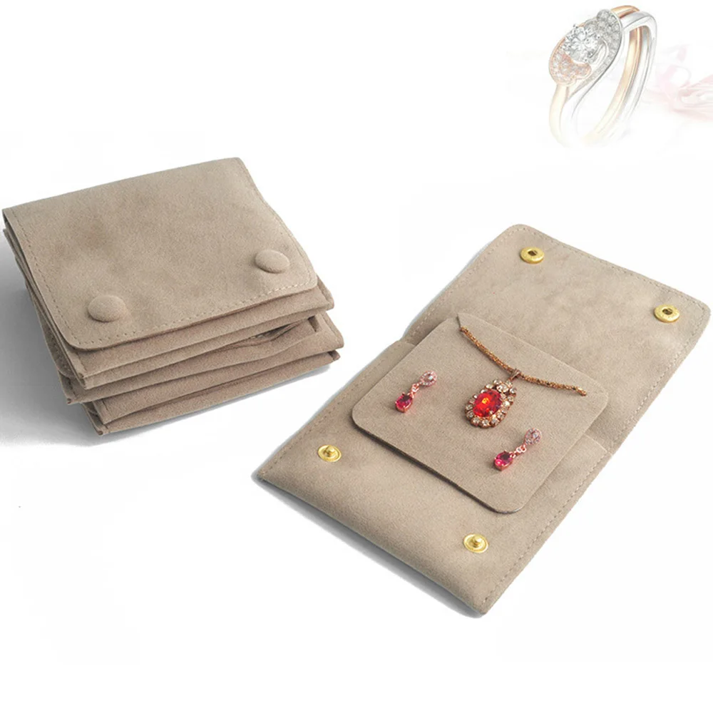 New Velvet Jewelry Storage Bag Knitted Fabric Flip Ribbon for Earrings Necklace Square Socket Gifts Thicken Packaging Wholesale
