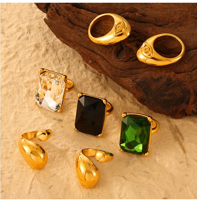 316L Stainless Steel Chunky Rings For Women 18K Gold Plated Waterproof Non Tarnish Women's Big Zircon Ring Luxury Woman Jewelry