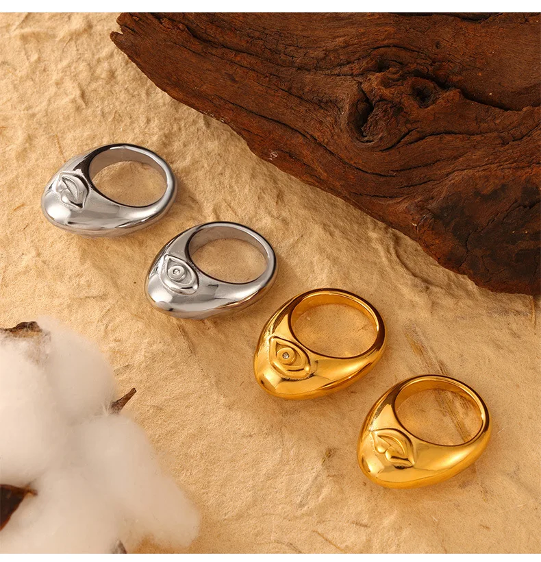 316L Stainless Steel Chunky Rings For Women 18K Gold Plated Waterproof Non Tarnish Women's Big Zircon Ring Luxury Woman Jewelry