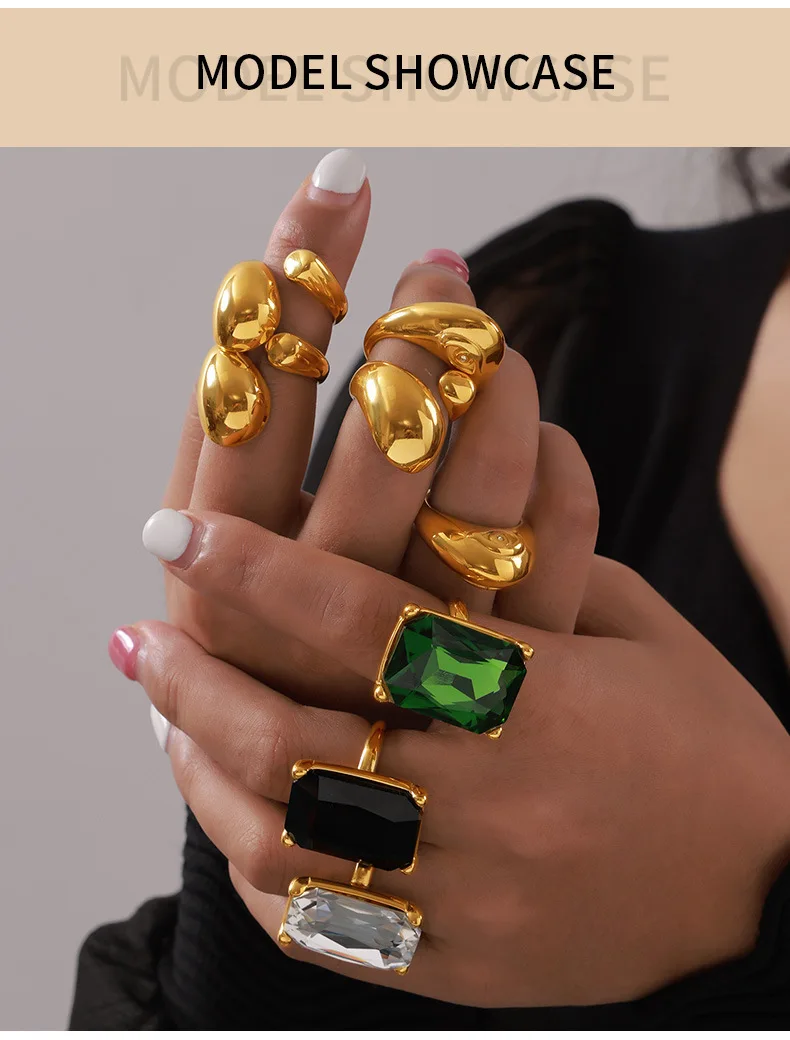 316L Stainless Steel Chunky Rings For Women 18K Gold Plated Waterproof Non Tarnish Women's Big Zircon Ring Luxury Woman Jewelry