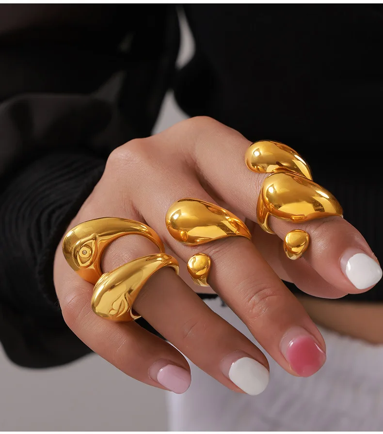 316L Stainless Steel Chunky Rings For Women 18K Gold Plated Waterproof Non Tarnish Women's Big Zircon Ring Luxury Woman Jewelry
