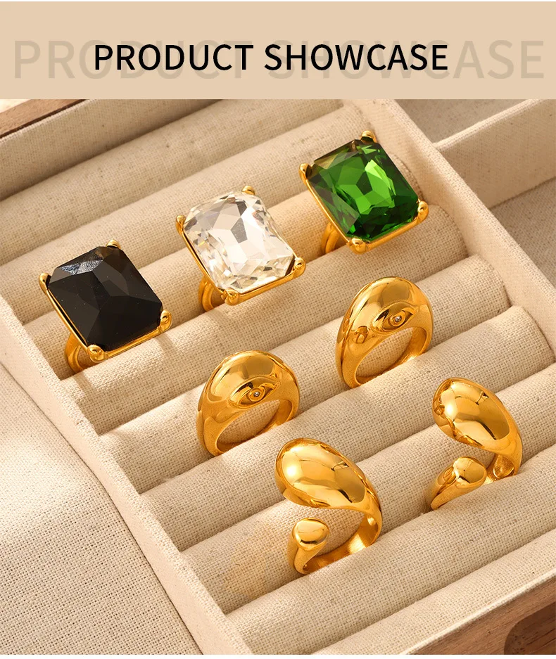 316L Stainless Steel Chunky Rings For Women 18K Gold Plated Waterproof Non Tarnish Women's Big Zircon Ring Luxury Woman Jewelry