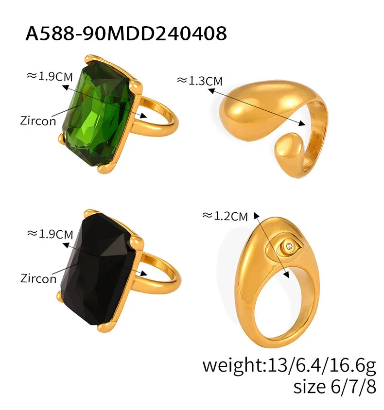 316L Stainless Steel Chunky Rings For Women 18K Gold Plated Waterproof Non Tarnish Women's Big Zircon Ring Luxury Woman Jewelry