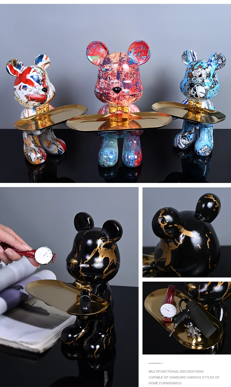 Colorful Bear Statues and Sculptures Butler Figure Ornaments Interior Nordic Decorative Room Table Decoration Resin Crafts Gift