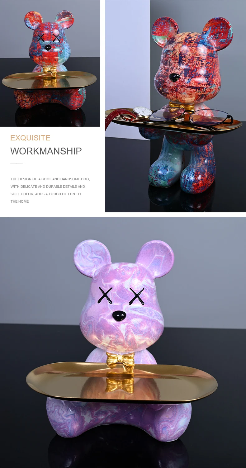 Colorful Bear Statues and Sculptures Butler Figure Ornaments Interior Nordic Decorative Room Table Decoration Resin Crafts Gift