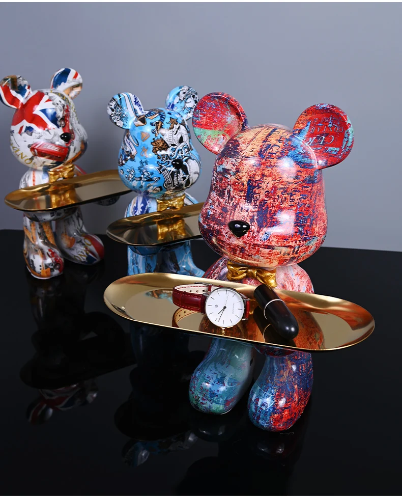 Colorful Bear Statues and Sculptures Butler Figure Ornaments Interior Nordic Decorative Room Table Decoration Resin Crafts Gift