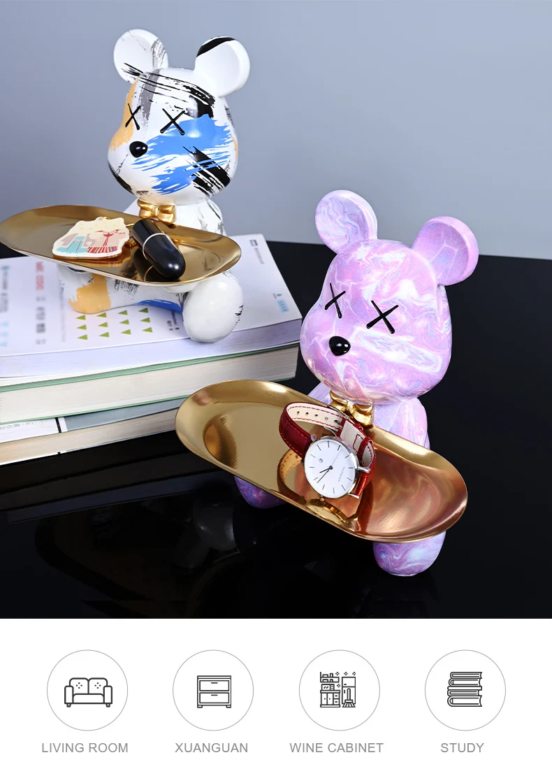 Colorful Bear Statues and Sculptures Butler Figure Ornaments Interior Nordic Decorative Room Table Decoration Resin Crafts Gift