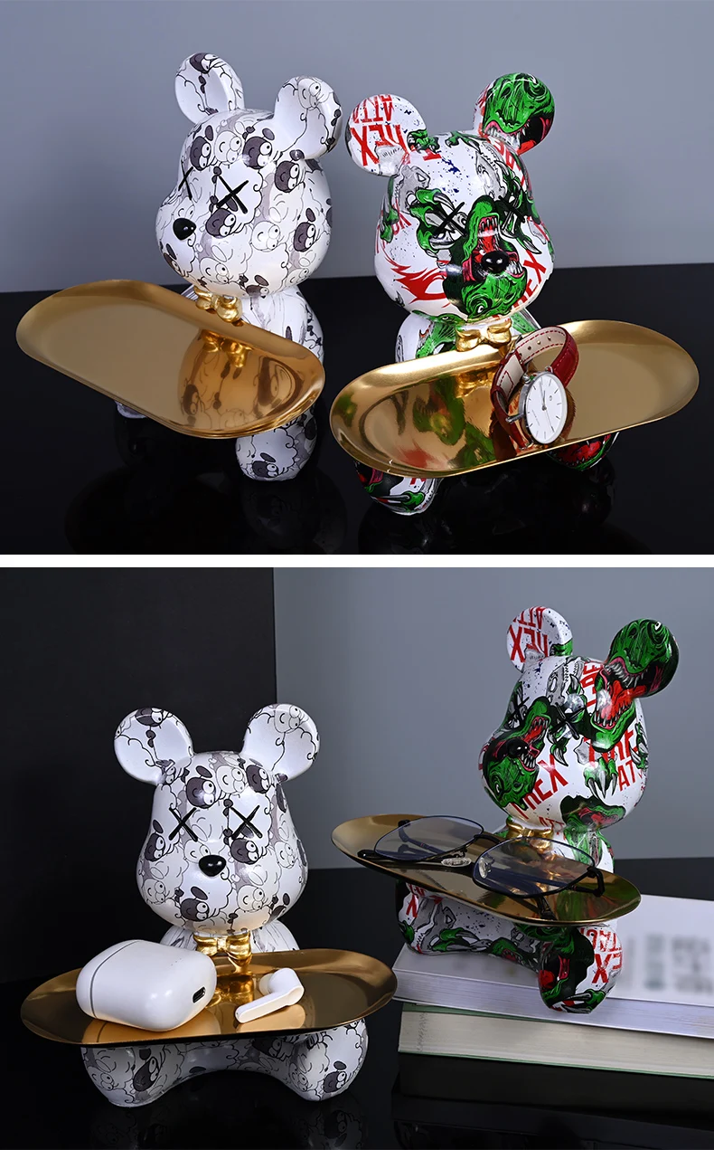 Colorful Bear Statues and Sculptures Butler Figure Ornaments Interior Nordic Decorative Room Table Decoration Resin Crafts Gift