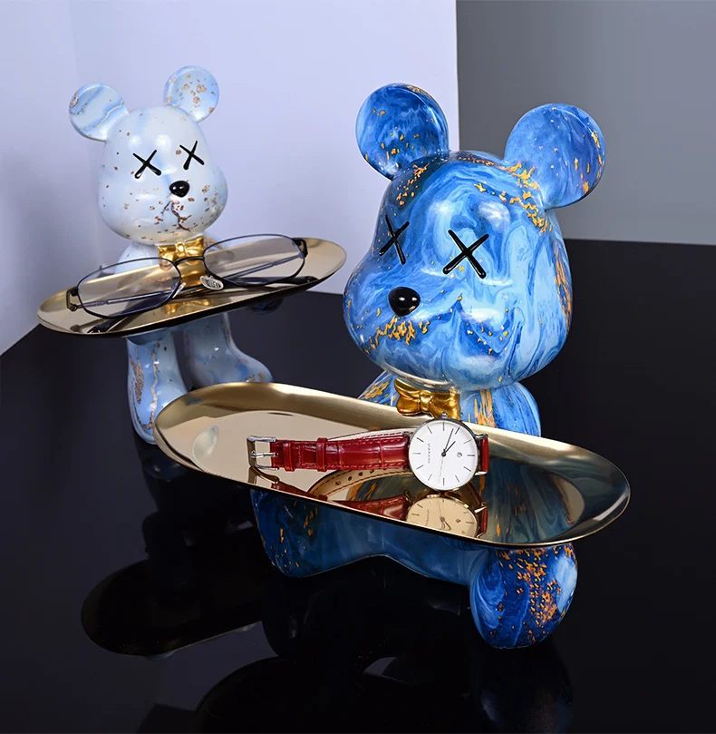 Colorful Bear Statues and Sculptures Butler Figure Ornaments Interior Nordic Decorative Room Table Decoration Resin Crafts Gift