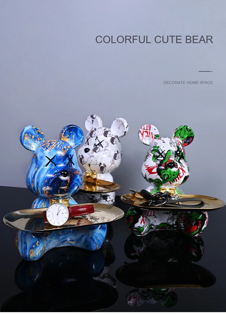Colorful Bear Statues and Sculptures Butler Figure Ornaments Interior Nordic Decorative Room Table Decoration Resin Crafts Gift