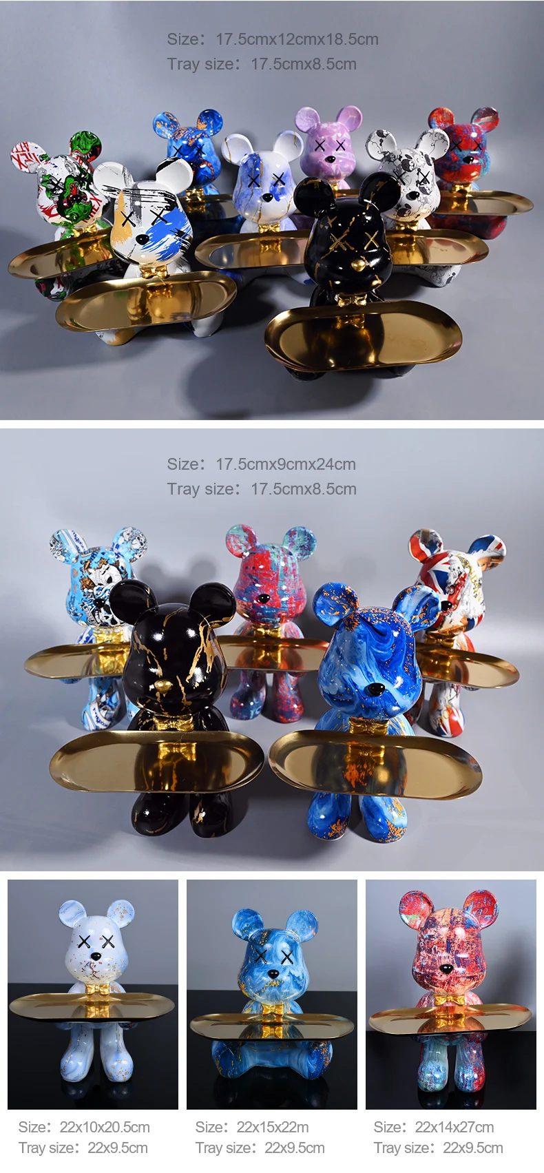 Colorful Bear Statues and Sculptures Butler Figure Ornaments Interior Nordic Decorative Room Table Decoration Resin Crafts Gift