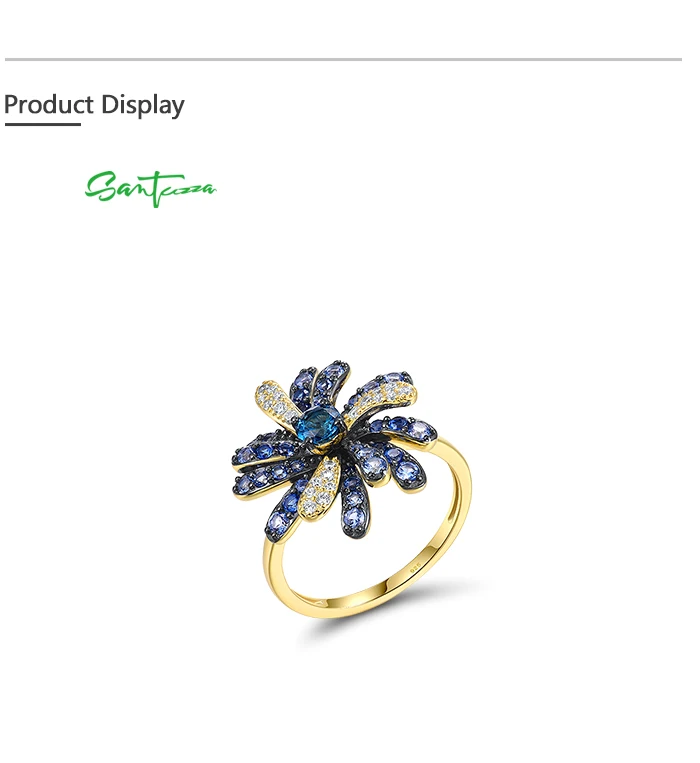 SANTUZZA 925 Sterling Silver Rings For Women Nature Inspired Party Gifts Synthetic Blue Spinel Modern Elegance Fine Jewelry
