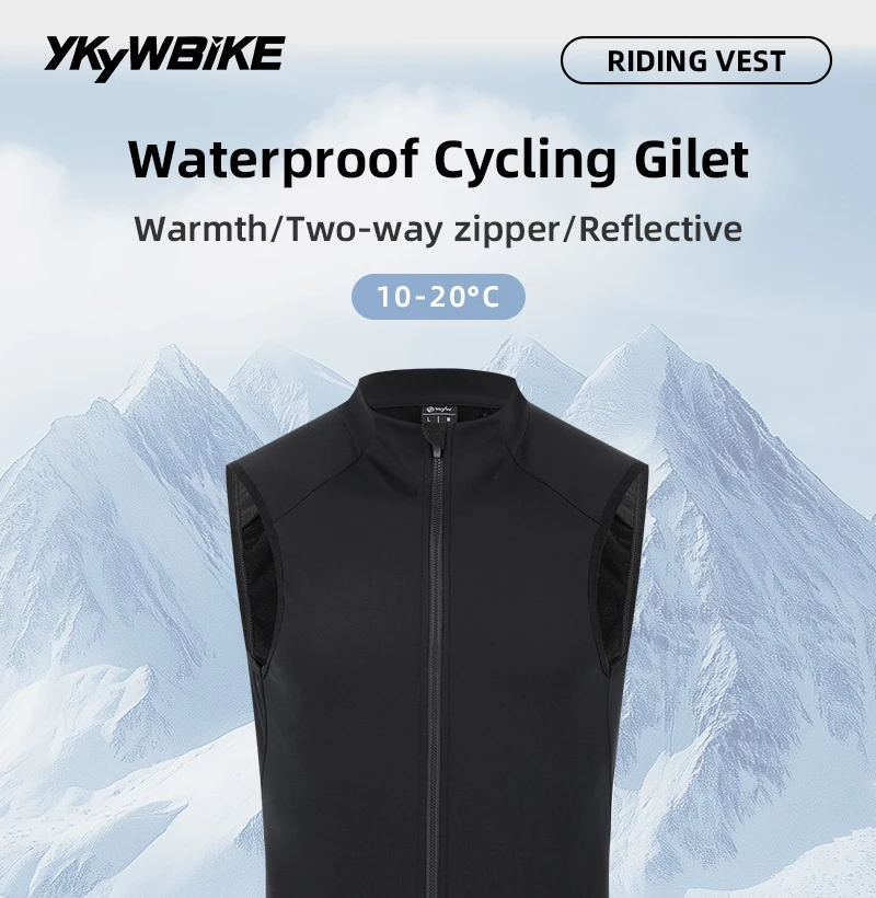 YKYWBIKE Cycling Gilet Bicycle Vest Thermal Winter Windproof 2 Way Zippers Road Bike Anti-Splash Cycling Windbreaker