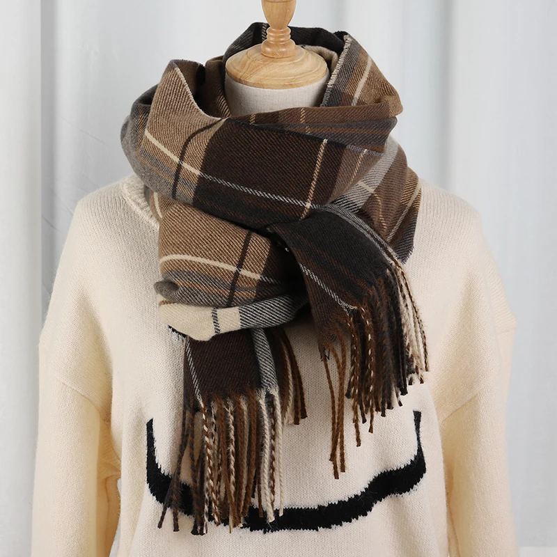Plaid Long Scarf Winter Warm Cashmere Women Pashmina Foulard Bandana Scarves Female Luxury Hijab Tassel Shawl Wraps 2023 Pareo