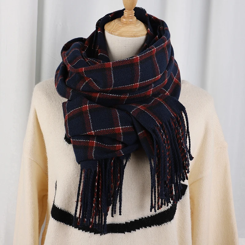 Plaid Long Scarf Winter Warm Cashmere Women Pashmina Foulard Bandana Scarves Female Luxury Hijab Tassel Shawl Wraps 2023 Pareo