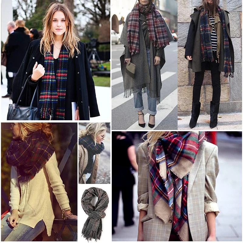 Plaid Long Scarf Winter Warm Cashmere Women Pashmina Foulard Bandana Scarves Female Luxury Hijab Tassel Shawl Wraps 2023 Pareo
