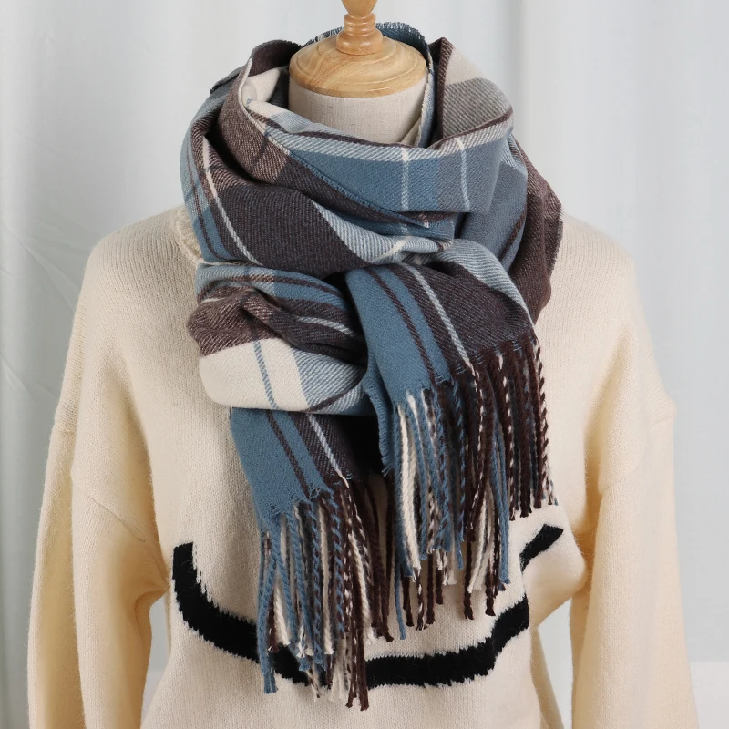 Plaid Long Scarf Winter Warm Cashmere Women Pashmina Foulard Bandana Scarves Female Luxury Hijab Tassel Shawl Wraps 2023 Pareo