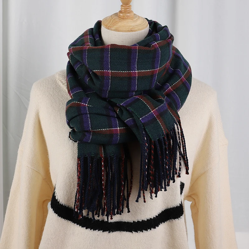 Plaid Long Scarf Winter Warm Cashmere Women Pashmina Foulard Bandana Scarves Female Luxury Hijab Tassel Shawl Wraps 2023 Pareo