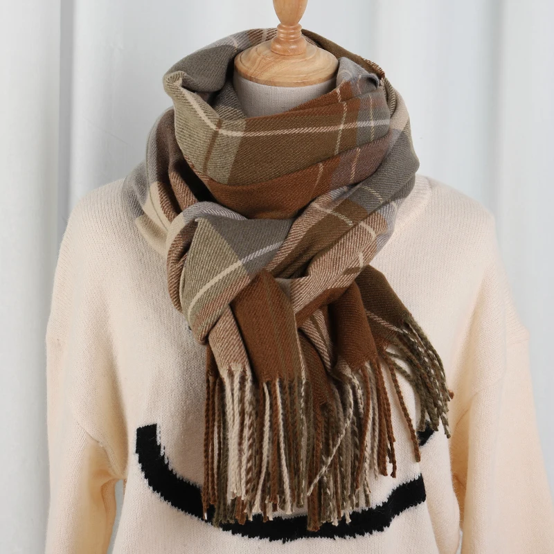 Plaid Long Scarf Winter Warm Cashmere Women Pashmina Foulard Bandana Scarves Female Luxury Hijab Tassel Shawl Wraps 2023 Pareo