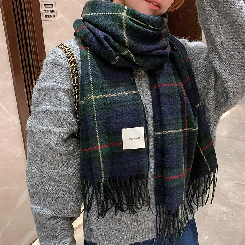 Plaid Long Scarf Winter Warm Cashmere Women Pashmina Foulard Bandana Scarves Female Luxury Hijab Tassel Shawl Wraps 2023 Pareo