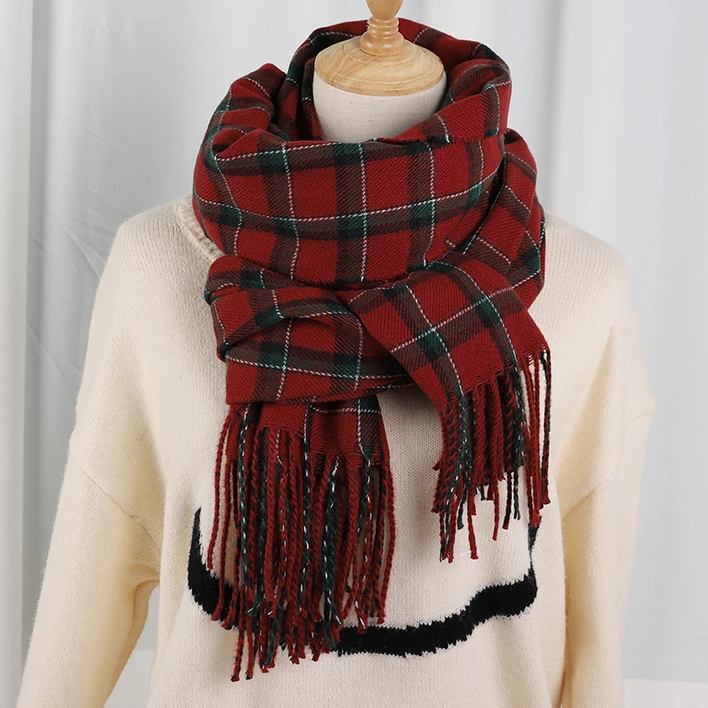Plaid Long Scarf Winter Warm Cashmere Women Pashmina Foulard Bandana Scarves Female Luxury Hijab Tassel Shawl Wraps 2023 Pareo