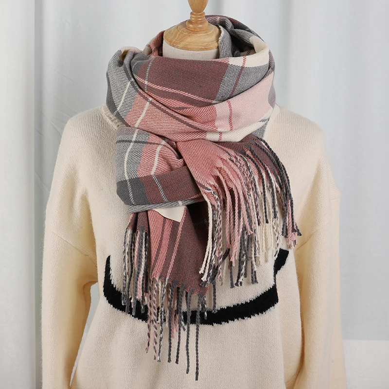 Plaid Long Scarf Winter Warm Cashmere Women Pashmina Foulard Bandana Scarves Female Luxury Hijab Tassel Shawl Wraps 2023 Pareo