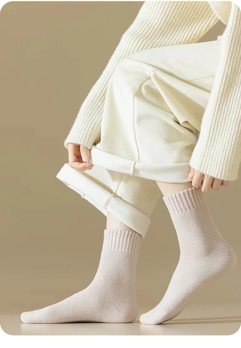 3 Pairs Winter Warm Cashmere Wool Socks Women Markron Thicken Snow Boot Socks Warm Plush Hairy Soft Mid Tube Floor Sleep Socks
