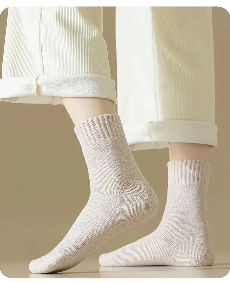3 Pairs Winter Warm Cashmere Wool Socks Women Markron Thicken Snow Boot Socks Warm Plush Hairy Soft Mid Tube Floor Sleep Socks