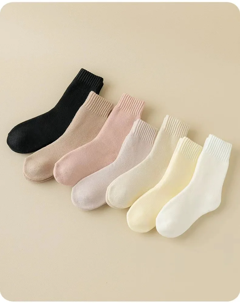 3 Pairs Winter Warm Cashmere Wool Socks Women Markron Thicken Snow Boot Socks Warm Plush Hairy Soft Mid Tube Floor Sleep Socks