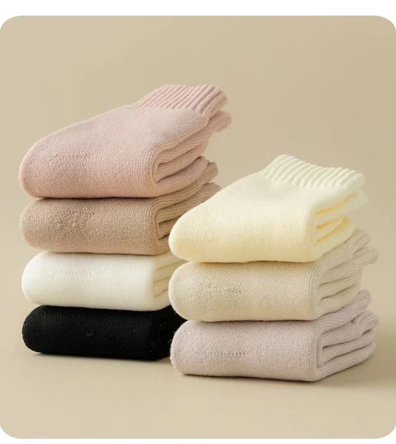 3 Pairs Winter Warm Cashmere Wool Socks Women Markron Thicken Snow Boot Socks Warm Plush Hairy Soft Mid Tube Floor Sleep Socks