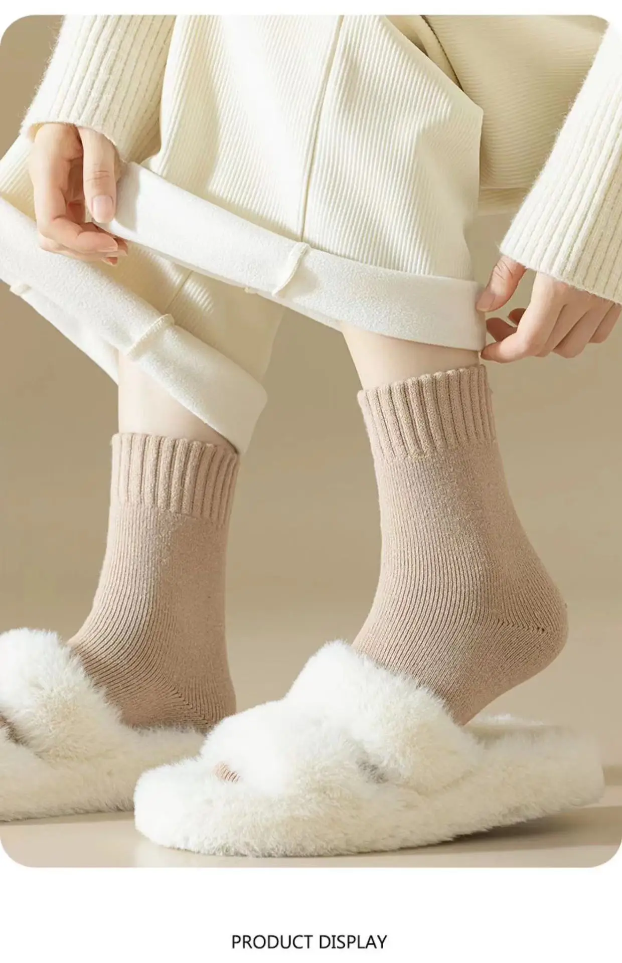 3 Pairs Winter Warm Cashmere Wool Socks Women Markron Thicken Snow Boot Socks Warm Plush Hairy Soft Mid Tube Floor Sleep Socks