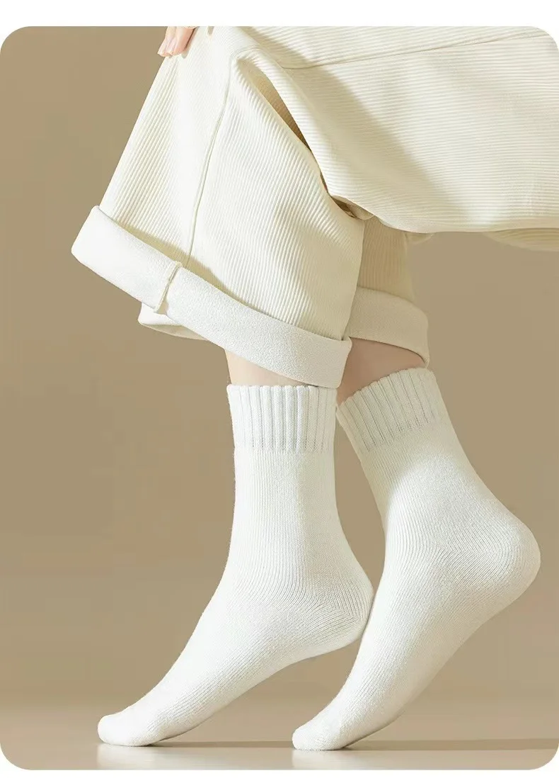 3 Pairs Winter Warm Cashmere Wool Socks Women Markron Thicken Snow Boot Socks Warm Plush Hairy Soft Mid Tube Floor Sleep Socks