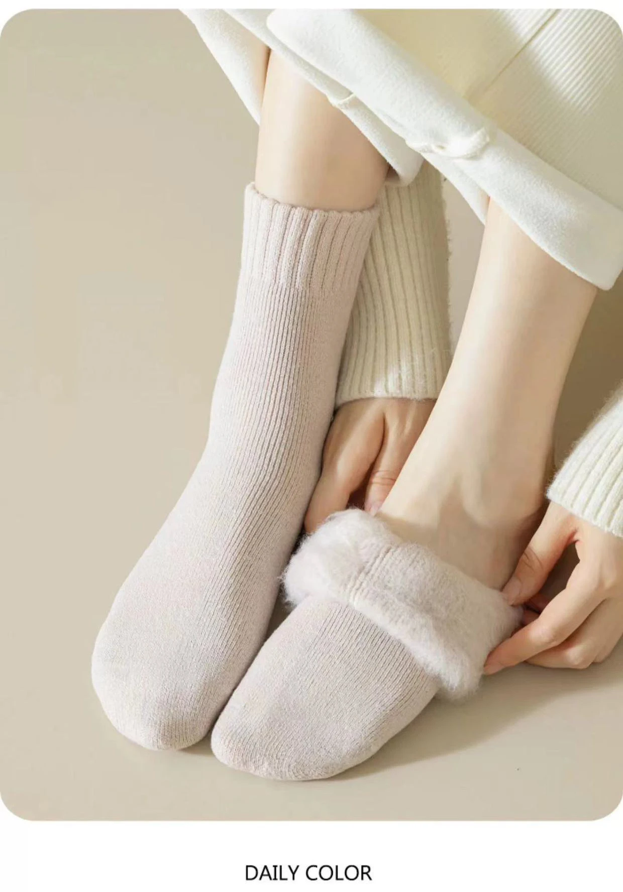 3 Pairs Winter Warm Cashmere Wool Socks Women Markron Thicken Snow Boot Socks Warm Plush Hairy Soft Mid Tube Floor Sleep Socks
