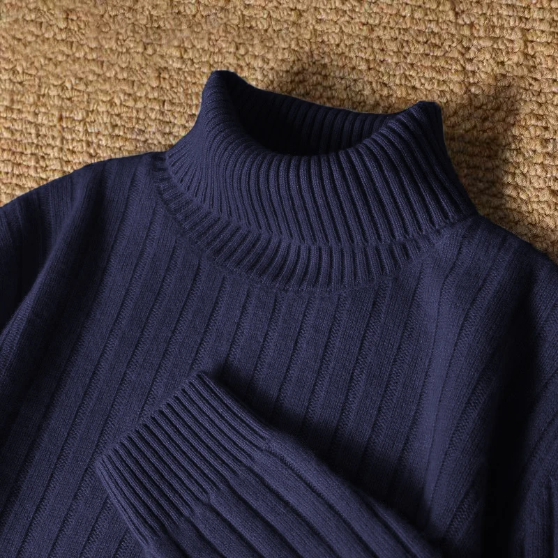 Animal Game Men's Long Turtleneck Stripes Sweater Casual Knitwear Pullover Sweaters Outdoor Warm Thick Heavyweight Cold Blouse