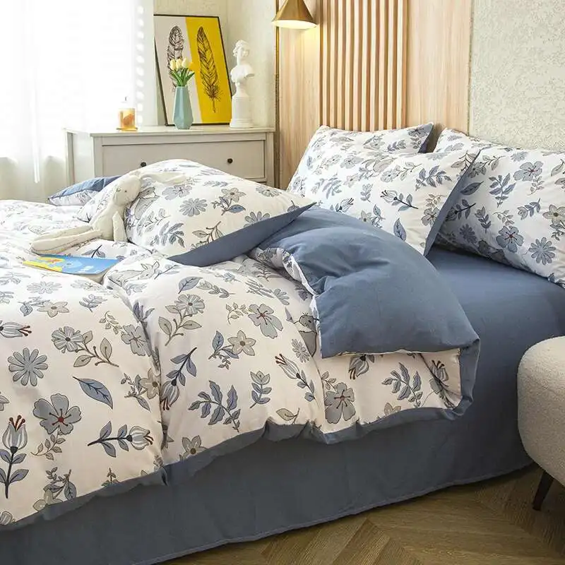 1PC Floral Washed Cotton Duvet Cover - Single/Queen/King Size Housse De Couette 이불커버 Funda Nórdica (No Pillowcase)