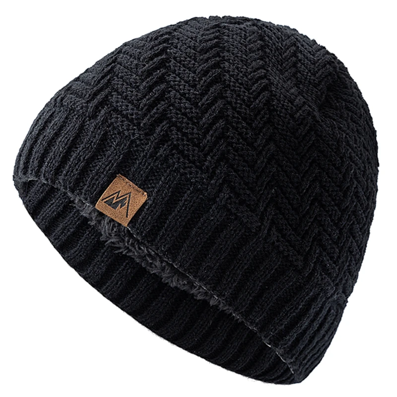 Unisex Peak Labal Winter Hats Fashion Knitted Hats For Men And Women Beanie Cap Outdoor Plush Fur Lined Warm Sports Hats