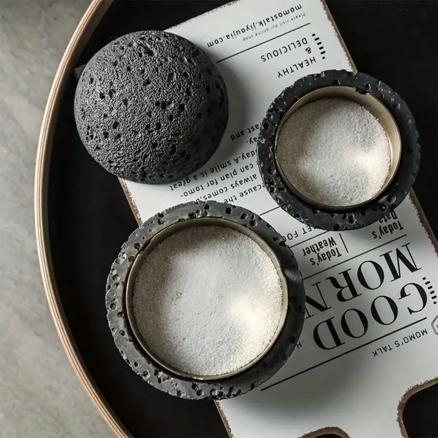 Nordic Industrial Minimalist Concrete Ashtray, Artisan-Made Natural Texture, Removable Stainless Steel Bowl & Anti-Fly Ash Lid