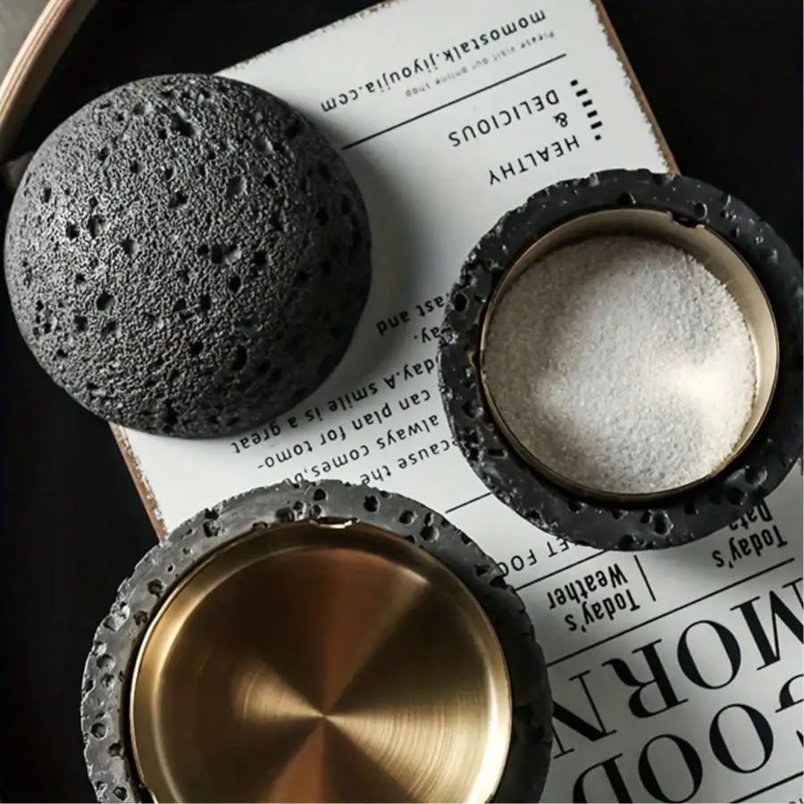 Nordic Industrial Minimalist Concrete Ashtray, Artisan-Made Natural Texture, Removable Stainless Steel Bowl & Anti-Fly Ash Lid