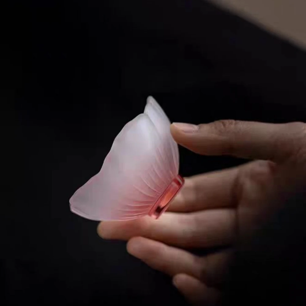 4 Pieces Glazed Glass Frosted Pink Sakura Japanese Teacup, Pink Glazed Lady, Household Flower Teacup, Tea Cup, Petal Cup