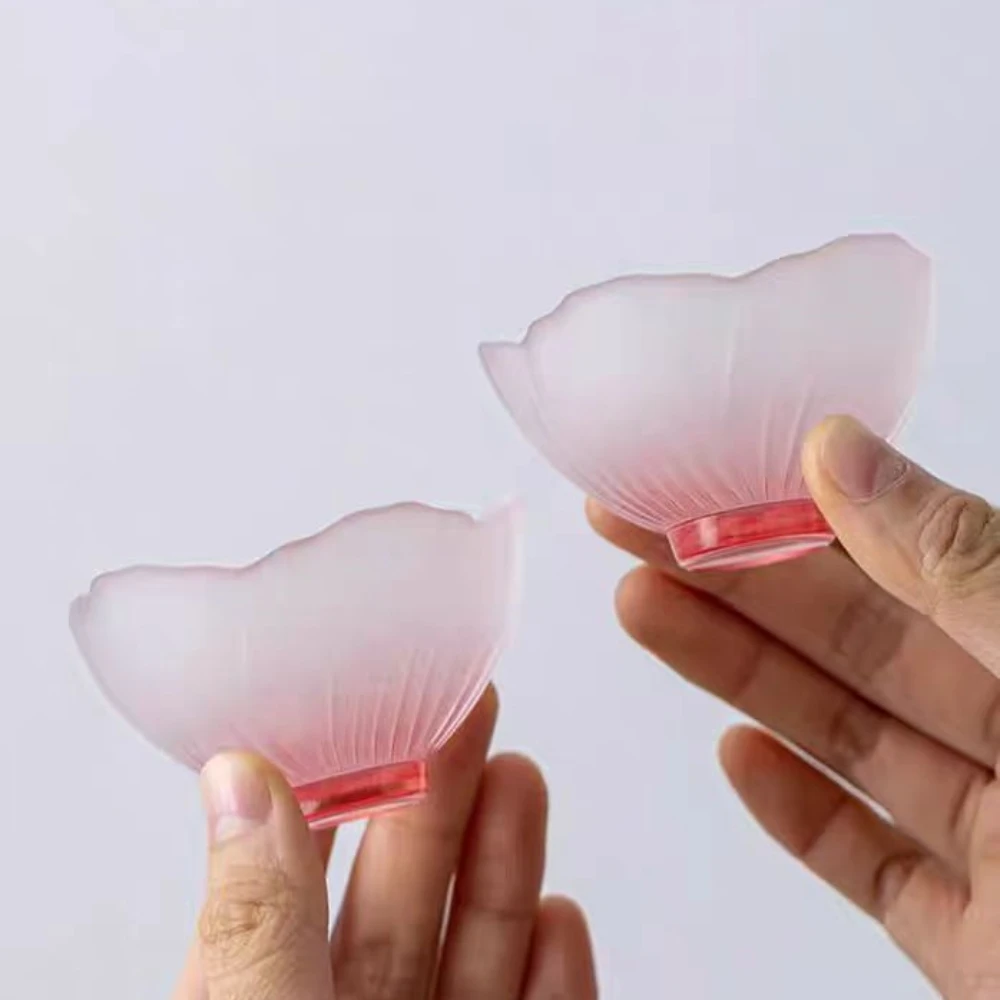 4 Pieces Glazed Glass Frosted Pink Sakura Japanese Teacup, Pink Glazed Lady, Household Flower Teacup, Tea Cup, Petal Cup