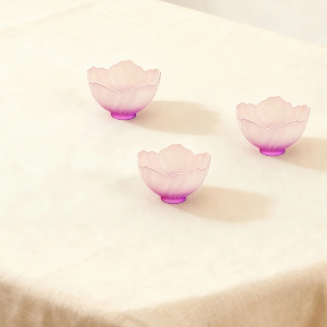 4 Pieces Glazed Glass Frosted Pink Sakura Japanese Teacup, Pink Glazed Lady, Household Flower Teacup, Tea Cup, Petal Cup
