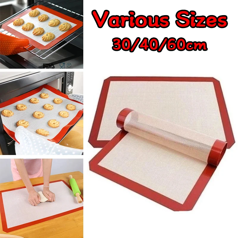 30/40/60cm Silicone Baking Mat Non-Stick Macaron Fondant Cookie Pad Oven Sheet Pastry Tools Rolling Dough Mat For Kitchen Cake