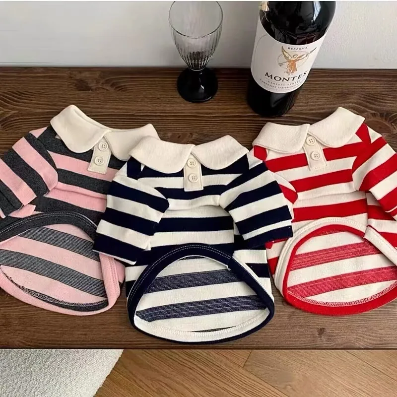 Striped Pet Dog Clothes POLO Shirt Preppy Lapel Puppy T-Shirt Soft Apparel for Small Dogs Yorkie Bichon Poodle Pomeranian Cat