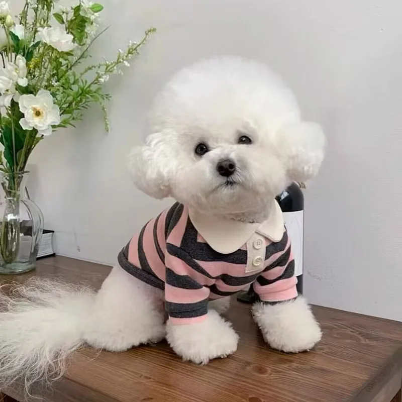 Striped Pet Dog Clothes POLO Shirt Preppy Lapel Puppy T-Shirt Soft Apparel for Small Dogs Yorkie Bichon Poodle Pomeranian Cat